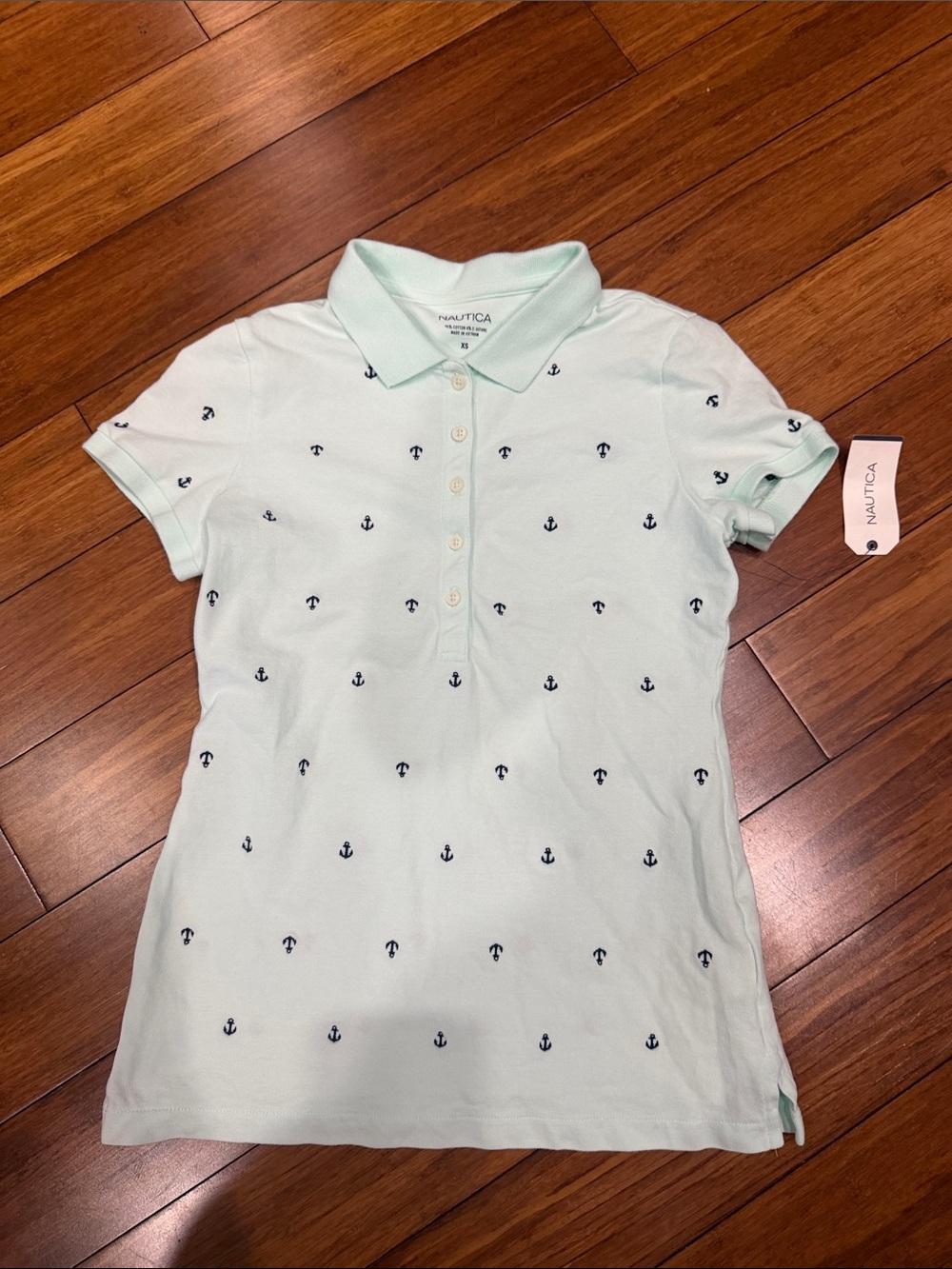 NWT Nautica Light Mint Polo with Navy Anchor Embroidery XS